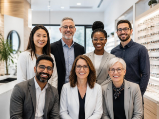 Group of smiling optometrists
